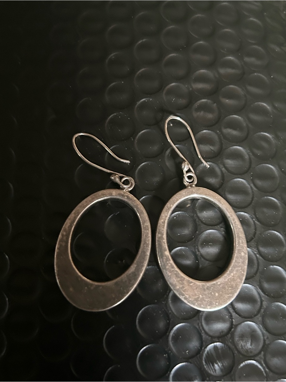Mexico Sterling Silver Open Oval Dangle Earrings - Silver